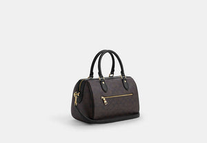 Rowan Satchel Bag In Signature Canvas - Gold/Walnut/Black