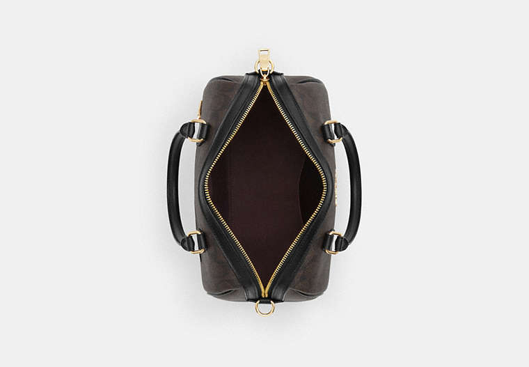 Rowan Satchel Bag In Signature Canvas - Gold/Walnut/Black