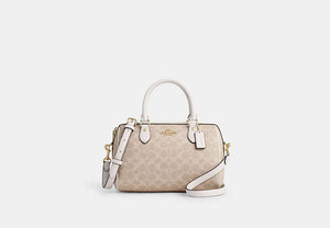 Rowan Satchel Bag In Signature Canvas - Gold/Sand/Chalk