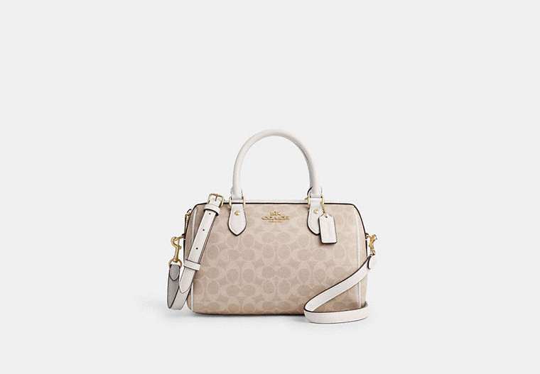 Rowan Satchel Bag In Signature Canvas - Gold/Sand/Chalk