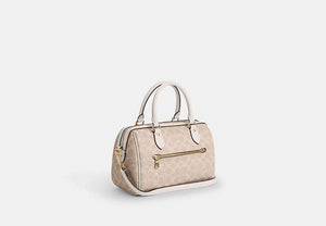 Rowan Satchel Bag In Signature Canvas - Gold/Sand/Chalk
