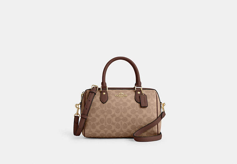 Rowan Satchel Bag In Signature Canvas - Gold/Tan/Brown