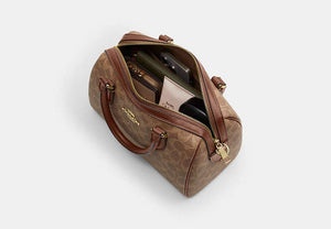 Rowan Satchel Bag In Signature Canvas - Gold/Tan/Brown