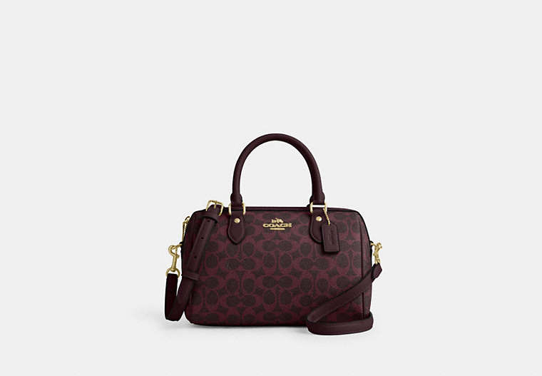 Rowan Satchel Bag In Signature Canvas - Gold/Black Currant Multi