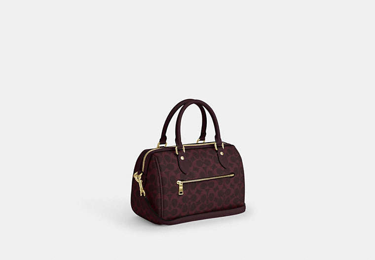 Rowan Satchel Bag In Signature Canvas - Gold/Black Currant Multi