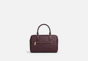 Rowan Satchel Bag In Signature Canvas - Gold/Black Currant Multi