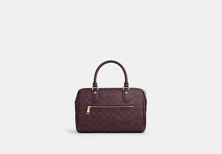 Rowan Satchel Bag In Signature Canvas - Gold/Black Currant Multi