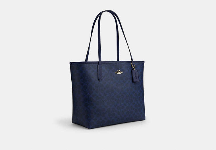 City Tote Bag In Signature Canvas - Gold/Navy