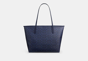 City Tote Bag In Signature Canvas - Gold/Navy