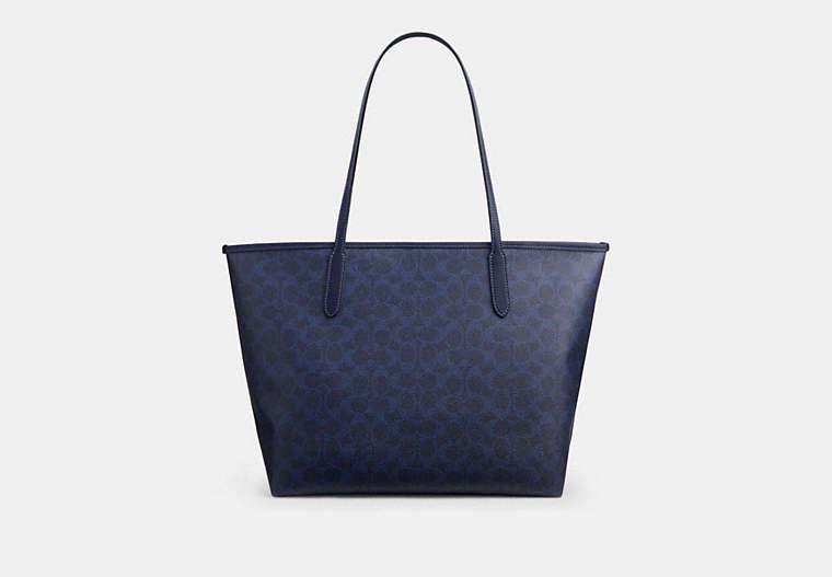 City Tote Bag In Signature Canvas - Gold/Navy