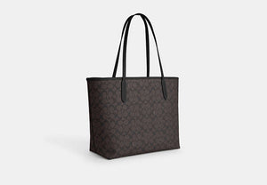 City Tote Bag In Signature Canvas - Gold/Walnut/Black