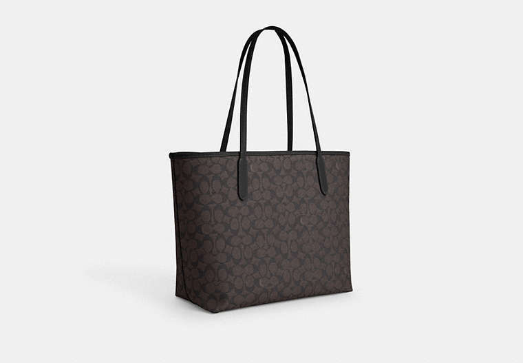 City Tote Bag In Signature Canvas - Gold/Walnut/Black