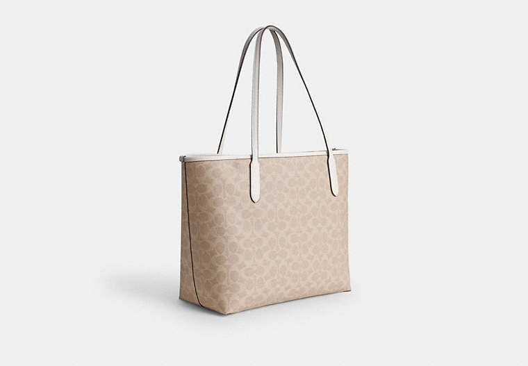 City Tote Bag In Signature Canvas - Gold/Sand/Chalk