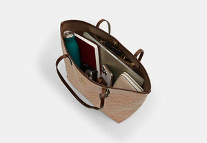 City Tote Bag In Signature Canvas - Gold/Tan/Brown