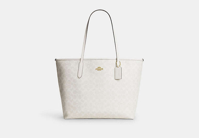 City Tote Bag In Signature Canvas - Gold/White/Chalk