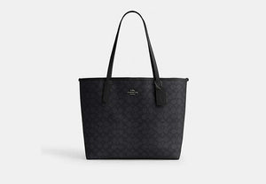 City Tote Bag In Signature Canvas - Gunmetal/Charcoal/Black