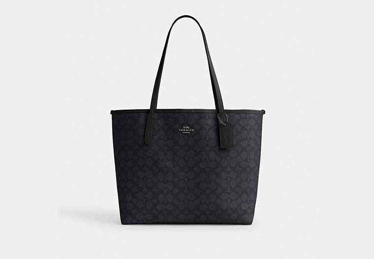 City Tote Bag In Signature Canvas - Gunmetal/Charcoal/Black