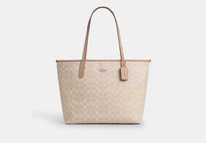 City Tote Bag In Signature Canvas - Silver/Sand/Taupe