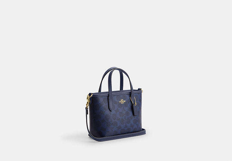 City Mini Tote Bag In Signature Canvas - Gold/Navy