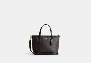 City Mini Tote Bag In Signature Canvas - Gold/Walnut/Black