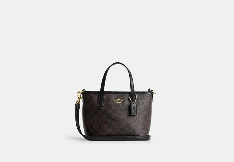 City Mini Tote Bag In Signature Canvas - Gold/Walnut/Black