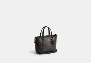 City Mini Tote Bag In Signature Canvas - Gold/Walnut/Black