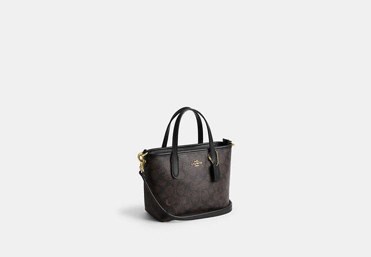 City Mini Tote Bag In Signature Canvas - Gold/Walnut/Black