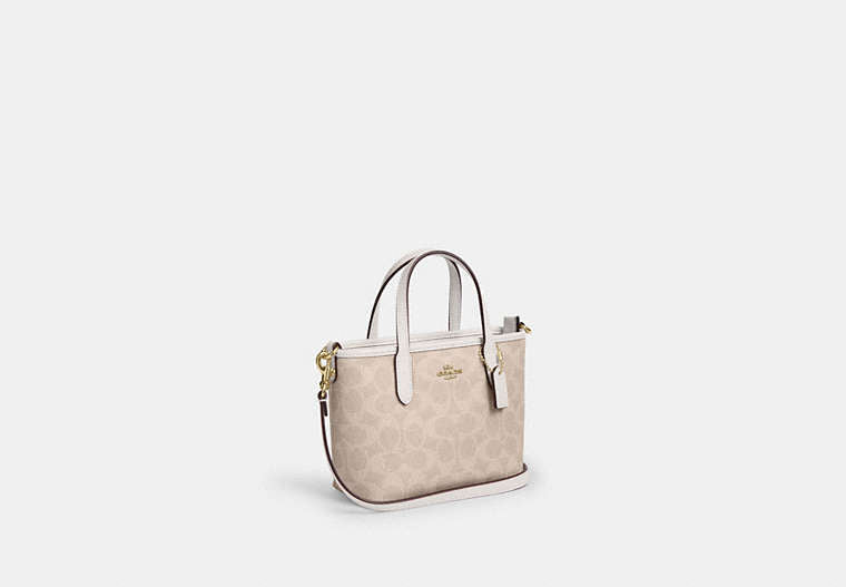 City Mini Tote Bag In Signature Canvas - Gold/Sand/Chalk