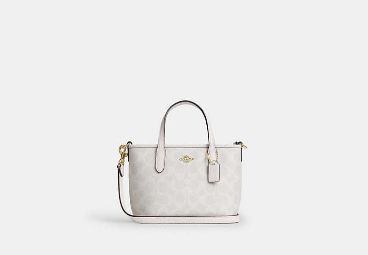 City Mini Tote Bag In Signature Canvas - Gold/White/Chalk