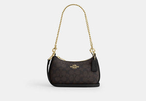 Teri Mini Crossbody Bag In Signature Canvas - Gold/Walnut/Black