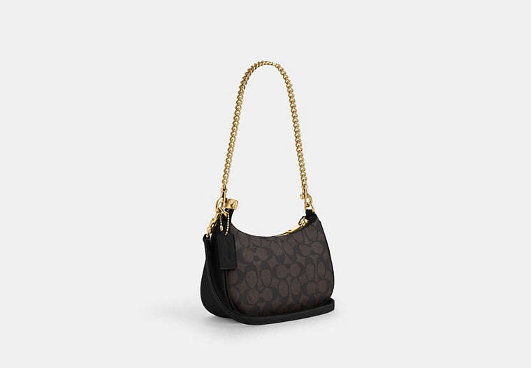 Teri Mini Crossbody Bag In Signature Canvas - Gold/Walnut/Black