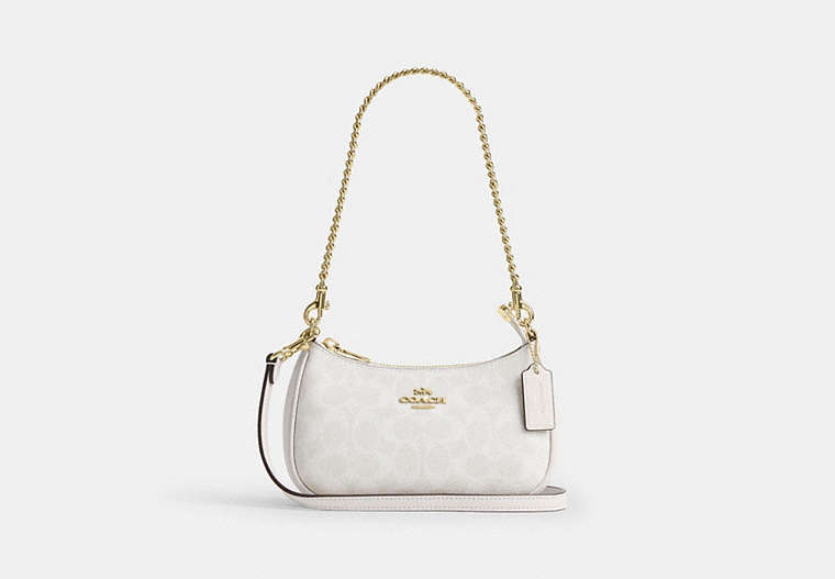 Teri Mini Crossbody Bag In Signature Canvas - Gold/White/Chalk