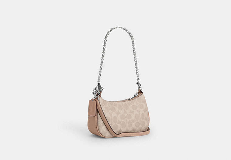 Teri Mini Crossbody Bag In Signature Canvas - Silver/Sand/Taupe
