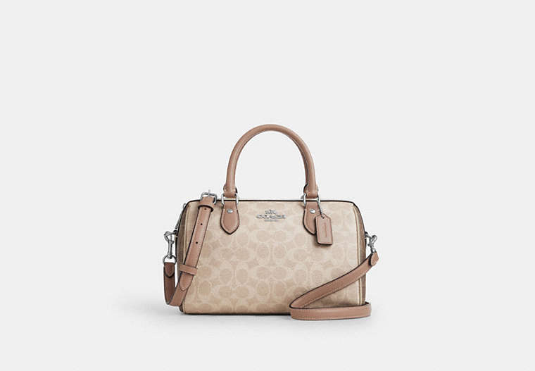 Rowan Satchel Bag In Blocked Signature Canvas - Silver/Sand/Taupe Multi