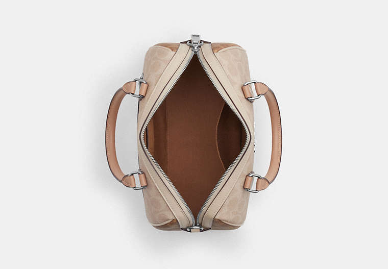 Rowan Satchel Bag In Blocked Signature Canvas - Silver/Sand/Taupe Multi