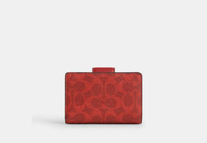 Medium Corner Zip Wallet In Signature Canvas - Gold/Crimson