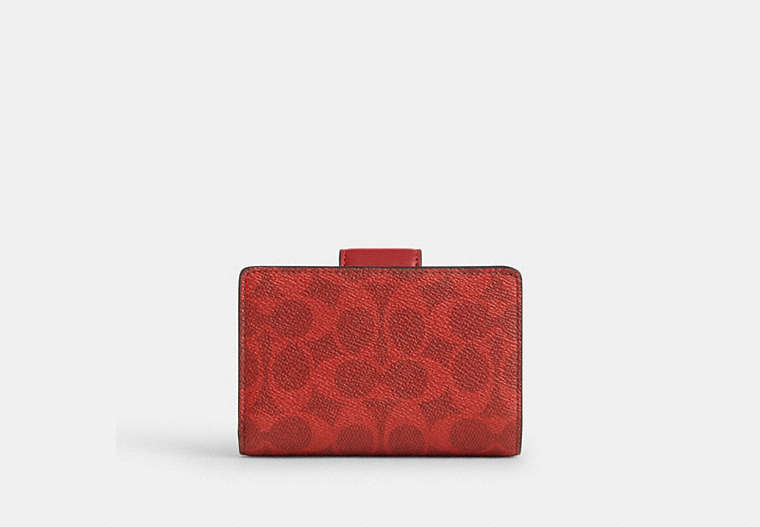 Medium Corner Zip Wallet In Signature Canvas - Gold/Crimson