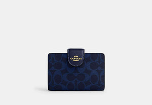 Medium Corner Zip Wallet In Signature Canvas - Gold/Navy