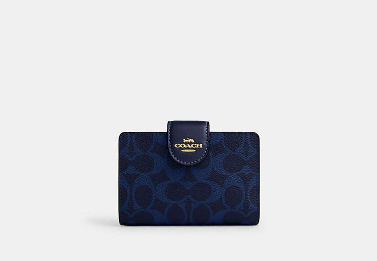 Medium Corner Zip Wallet In Signature Canvas - Gold/Navy
