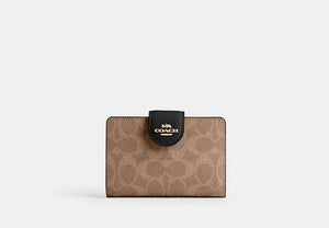 Medium Corner Zip Wallet In Signature Canvas - Gold/Tan/Black