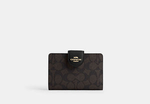 Medium Corner Zip Wallet In Signature Canvas - Gold/Walnut/Black