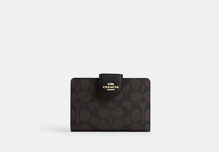Medium Corner Zip Wallet In Signature Canvas - Gold/Walnut/Black