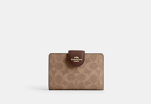 Medium Corner Zip Wallet In Signature Canvas - Gold/Tan/Brown