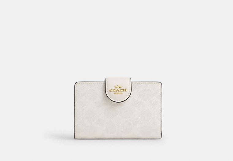 Medium Corner Zip Wallet In Signature Canvas - Gold/White/Chalk
