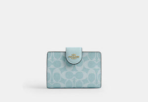 Medium Corner Zip Wallet In Signature Canvas - Gold/Light Blue