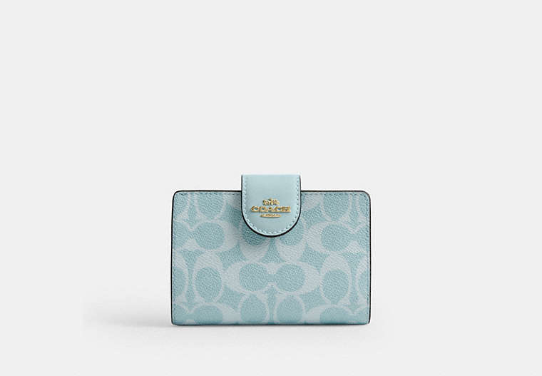 Medium Corner Zip Wallet In Signature Canvas - Gold/Light Blue