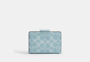 Medium Corner Zip Wallet In Signature Canvas - Gold/Light Blue