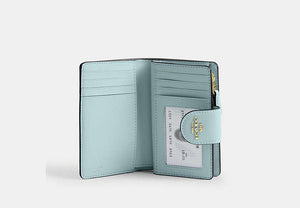 Medium Corner Zip Wallet In Signature Canvas - Gold/Light Blue