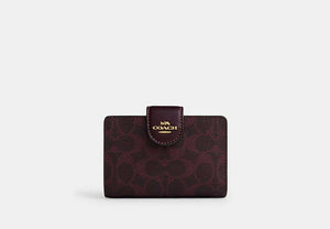 Medium Corner Zip Wallet In Signature Canvas - Gold/Black Currant