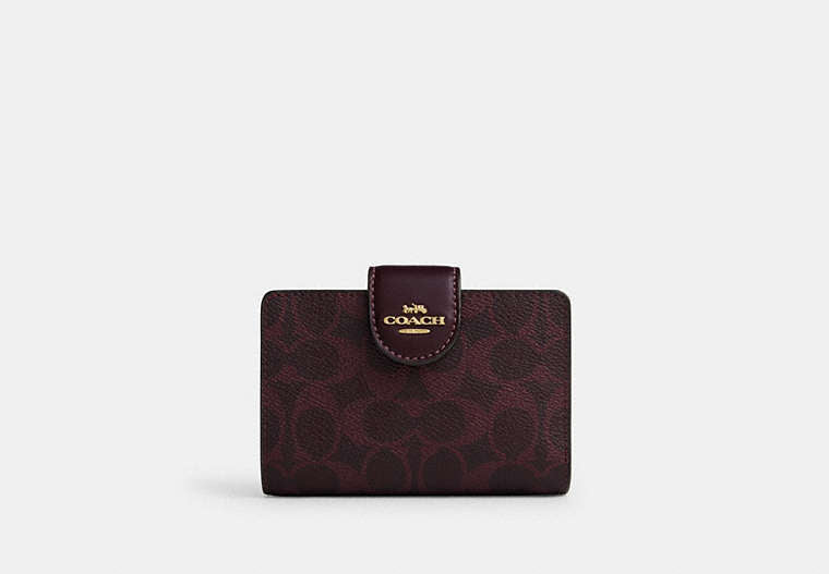 Medium Corner Zip Wallet In Signature Canvas - Gold/Black Currant